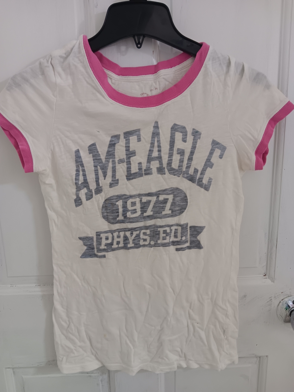 American Eagle Outfitters White & Pink Ringer Tee - Kids